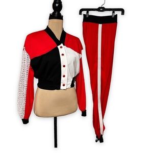 Vintage Frederick's of Hollywood Jogger Set Crop Jacket Stirrup Pants Size Small